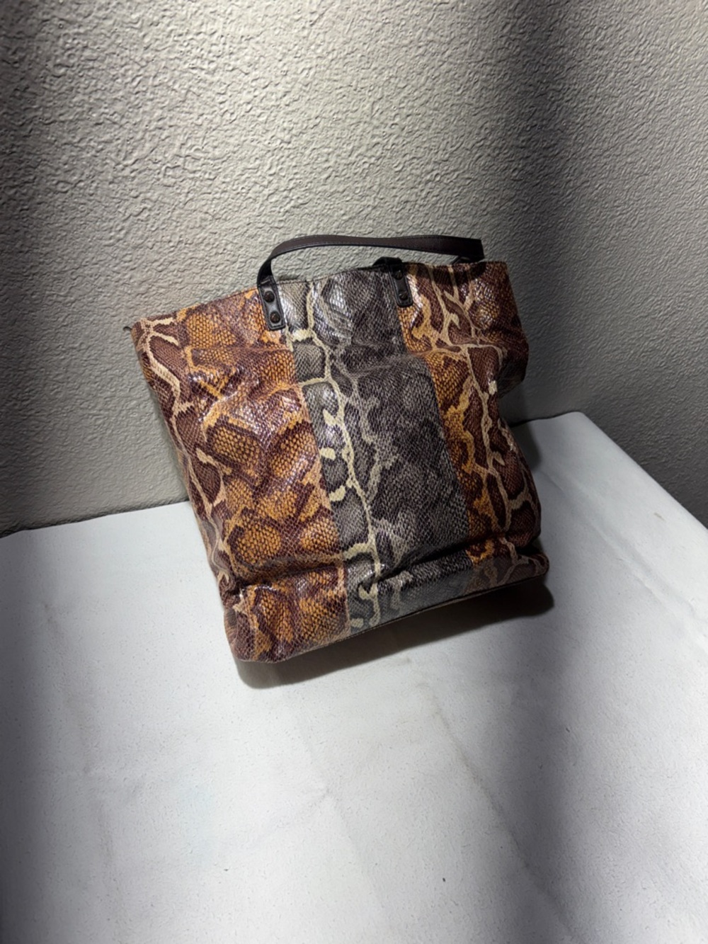 Sam Edelman Snake Print Tote Bag in Brown and Gray